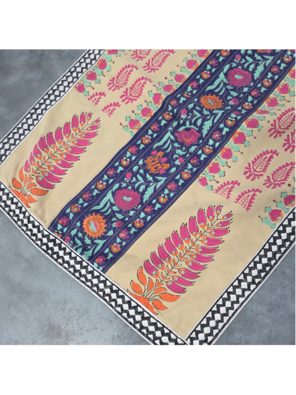 Vintage Indian Hand Block Print Cotton Table Runner Dupatta Paisley Boho 24x98 - Picture 7 of 10